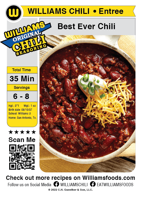 Williams All-Stars Chili trading card from Beast Creative Agency back