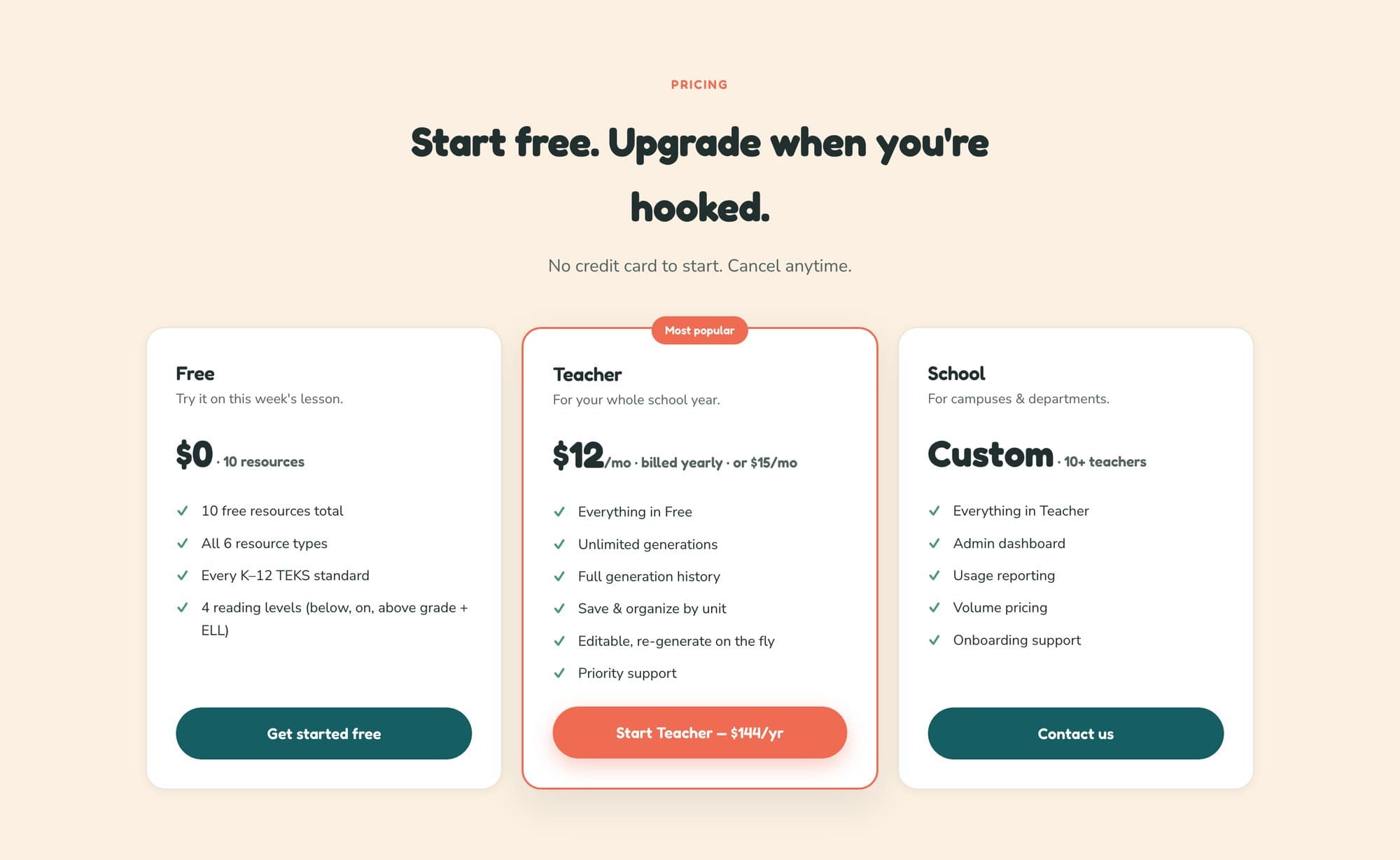 TEKSBuilder pricing: free tier, teacher and school plans