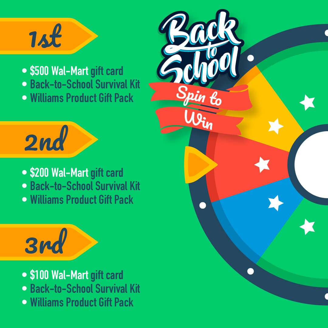 Williams Back-to-School prize tiers ad